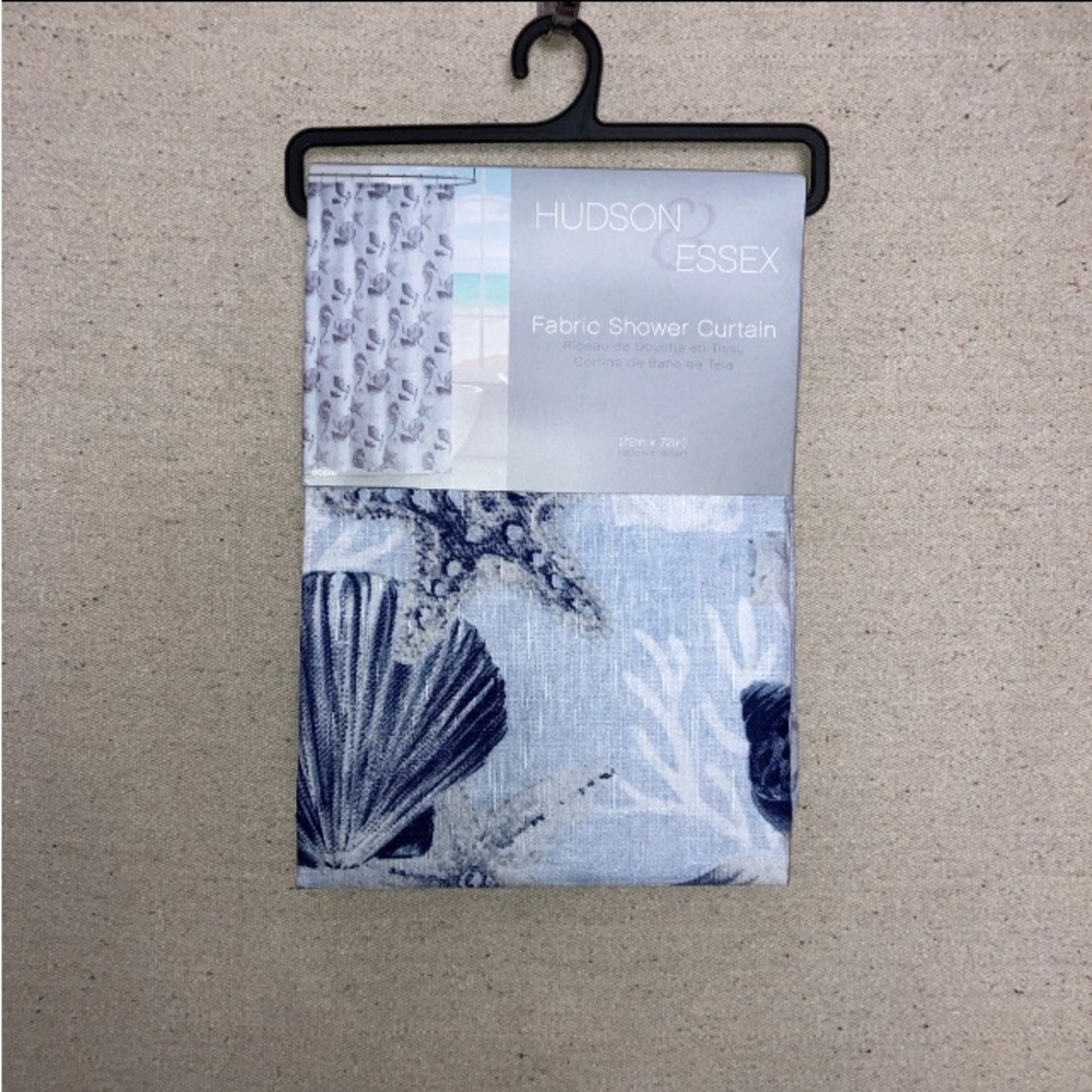 Hudson & Essex Blue Seashell Print Nautical Starfish Fabric Shower Curtain 72”